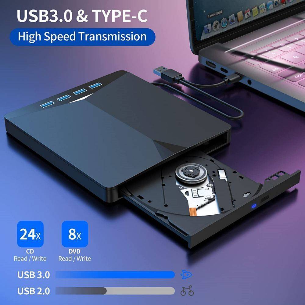 External CD DVD Drive USB 3.0 Writer Burner Reader Player For Windows 7 8 10 11