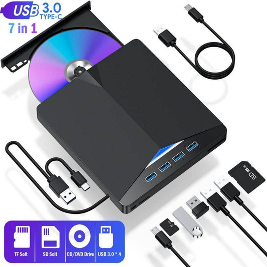 External CD DVD Drive USB 3.0 Writer Burner Reader Player For Windows 7 8 10 11